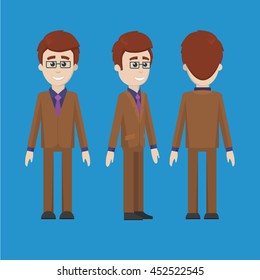flat vector man charactersworking  from all sides all around