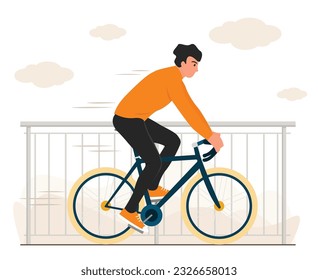 flat vector man riding a bicycle 