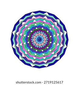 Flaches Vektor-Mandala, skalierbare Blumensymmetrie, lebendige Farben, EPS-Format