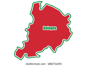 Flat vector map of Bologna metropolitan area painted in colors of the Italian flag. 
