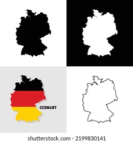 Mapa vectorial plano de Alemania lleno con la bandera del país, contorno negro, fondo negro y blanco