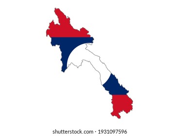 Flat vector map of Laos filled with the flag of the country, isolated on white background. Vector illustration suitable for digital editing and prints of all sizes.