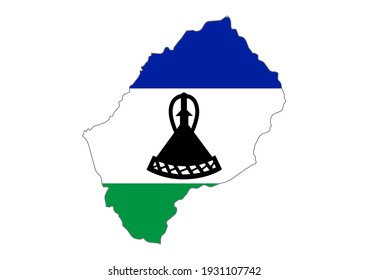 Flat vector map of Lesotho filled with the flag of the country, isolated on white background. Vector illustration suitable for digital editing and prints of all sizes.