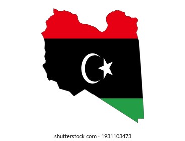 Flat vector map of Libya filled with the flag of the country, isolated on white background. Vector illustration suitable for digital editing and prints of all sizes.