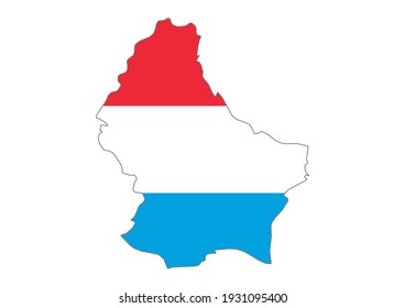 Flat vector map of Luxembourg filled with the flag of the country, isolated on white background. Vector illustration suitable for digital editing and prints of all sizes.