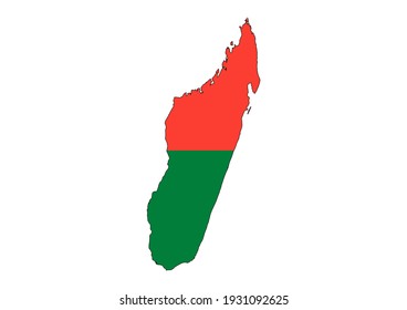 Flat vector map of Madagascar filled with the flag of the country, isolated on white background. Vector illustration suitable for digital editing and prints of all sizes.