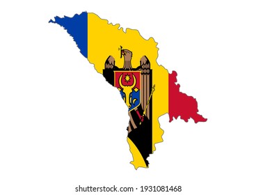 Flat vector map of Moldova filled with the flag of the country, isolated on white background. Vector illustration suitable for digital editing and prints of all sizes.