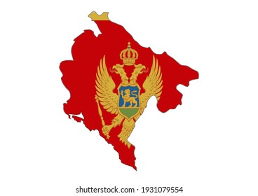 Flat vector map of Montenegro filled with the flag of the country, isolated on white background. Vector illustration suitable for digital editing and prints of all sizes.