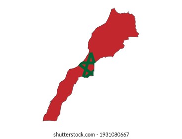 Flat vector map of Morocco filled with the flag of the country, isolated on white background. Vector illustration suitable for digital editing and prints of all sizes.