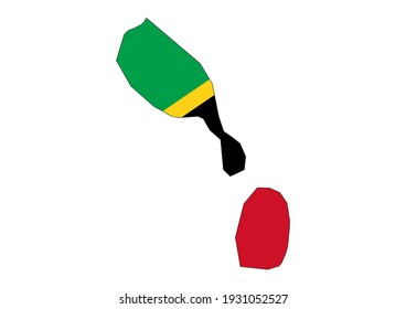Flat vector map of Saint Kitts and Nevis filled with the flag of the country, isolated on white background. Vector illustration suitable for digital editing and prints of all sizes.