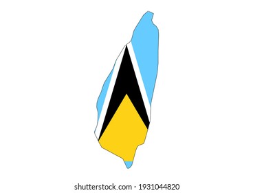 Flat vector map of Saint Lucia filled with the flag of the country, isolated on white background. Vector illustration suitable for digital editing and prints of all sizes.