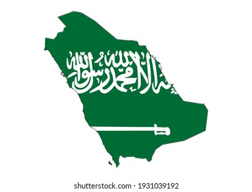 Mapa vectorial plano de Arabia Saudita lleno de la bandera del país, aislado en fondo blanco. Ilustración vectorial adecuada para edición digital e impresiones de todos los tamaños.