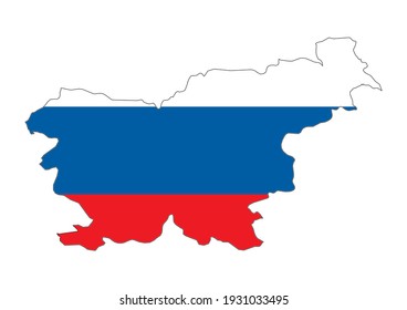Flat vector map of Slovenia filled with the flag of the country, isolated on white background. Vector illustration suitable for digital editing and prints of all sizes.