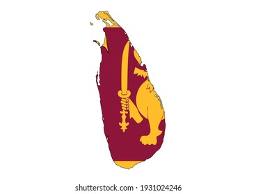Flat vector map of Sri Lanka filled with the flag of the country, isolated on white background. Vector illustration suitable for digital editing and prints of all sizes.