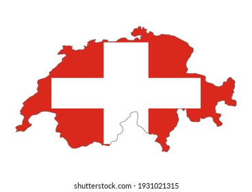 Flache Vektorkarte der Schweiz, gefüllt mit der Flagge des Landes, einzeln auf weißem Hintergrund. Vektorgrafik geeignet für digitale Bearbeitung und Drucke aller Größen.