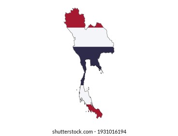 Flat vector map of Thailand filled with the flag of the country, isolated on white background. Vector illustration suitable for digital editing and prints of all sizes.