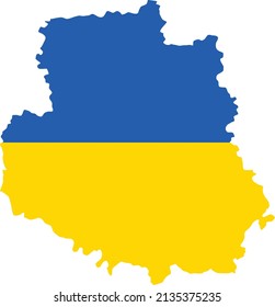 Flat vector map of the Ukrainian administrative area  of VINNYTSIA OBLAST combined with official flag of UKRAINE