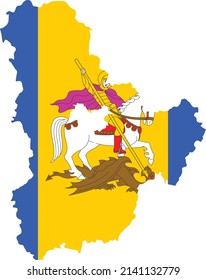 Flat vector map of the Ukrainian administrative area  of KYIV OBLAST combined with official flag of UKRAINE