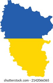 Flat vector map of the Ukrainian administrative area  of LUHANSK OBLAST combined with official flag of UKRAINE