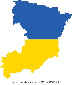 Flat vector map of the Ukrainian administrative area  of RIVNE OBLAST combined with official flag of UKRAINE