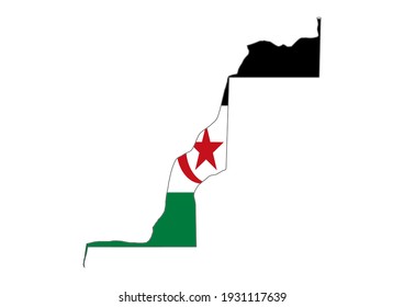 Flat vector map of Western Sahara filled with the flag of the country, isolated on white background. Vector illustration suitable for digital editing and prints of all sizes.