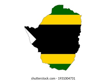 Flat vector map of Zzimbabwe filled with the flag of the country, isolated on white background. Vector illustration suitable for digital editing and prints of all sizes.