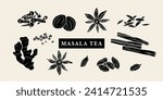 Flat vector masala tea spices drawing
