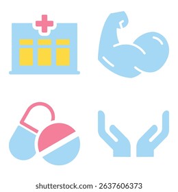Flat Vector Medical Icons Set. 4 Modern Health Symbols for Healthcare Design, Apps, and Infographics