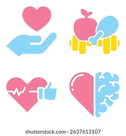 Flat Vector Medical Icons Set. 4 Modern Health Symbols for Healthcare Design, Apps, and Infographics