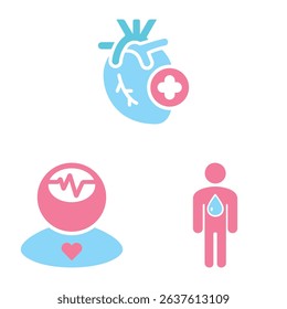 Flat Vector Medical Icons Set. 3 Modern Health Symbols for Healthcare Design, Apps, and Infographics