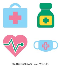 Flat Vector Medical Icons Set. 4 Modern Health Symbols for Healthcare Design, Apps, and Infographics