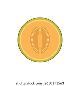 Fatia de melão de vetor plana em estilo mínimo. Ilustração de frutas redondas e limpas para design de verão, embalagens de alimentos, livros infantis, visuais de estilo de vida saudável ou marca de lanches.