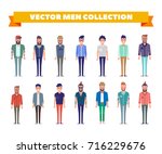 Flat vector men collection. Character design. Bearded hipster, boy, business man, student, young guy isolated on white.