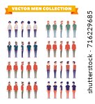 Flat vector men collection. Front, side, back, 3/4 view of man for animation. Separate part of body. Bearded hipster, boy, business man, student, young guy isolated on white.