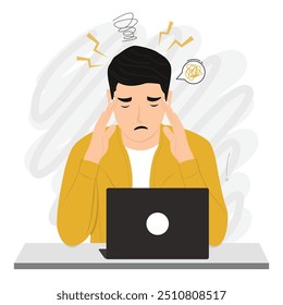 Flat vector men woman stress working headache concept illustration
