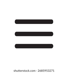 “Minimalist flat vector menu icon, three horizontal black lines stacked with equal spacing, simple modern design, isolated on white background.”