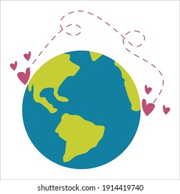 flat vector,
messaging, communication, heart, planet, white background