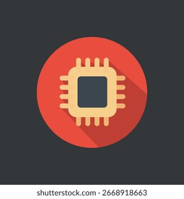 Flat Vector Microchip Icon – CPU Processor Technology Symbol	