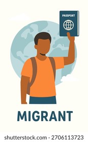 Flacher Vektor des Migranten mit Reisepass
