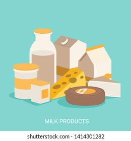 Flat vector milk icon set isolated on color background