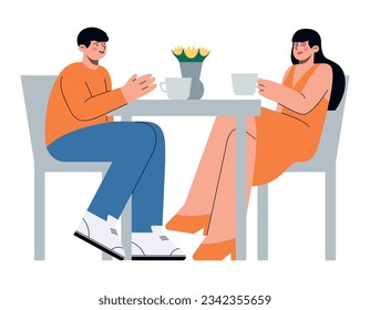 Vector plano ilustración minimalista de pareja feliz romántica y su primera cita en café