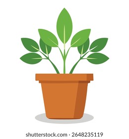 Flat vector of a minimalist potted plant with simple leaves in a clean pot. Ideal for UI icons, eco apps, branding, and modern design projects.