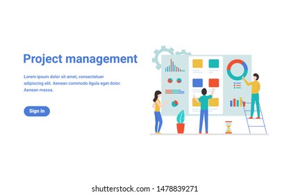 Flat vector modern design concept Project management for banner, website, landing page template. Content strategy and, analysis, development.