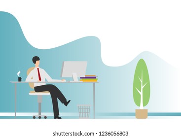 Flat vector modern office with businessman sitting