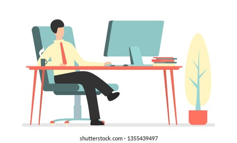 Flat vector modern office with businessman sitting