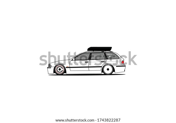 Flat vector of modified car side look, with\
solid white background