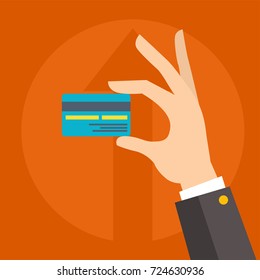 Flat vector money credit card in human hand 