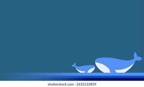 flat vector of a mother whale and baby whale in the ocean. peaceful scene celebrating world oceans day with love and care.