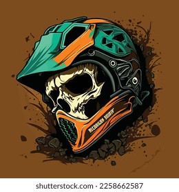 Flat Vector motocross skull with helmet illustration