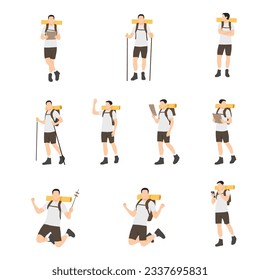 Flat vector of mountaineer climber hiker people, vector silhouette collection